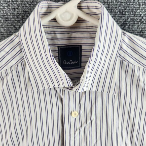 David Donahue Button Up Long Sleeve Striped Colorful Purple Yellow 15.5 32/33 - Picture 1 of 14